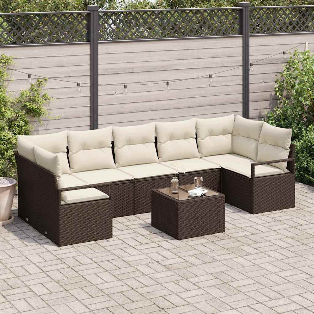 Garten-Sofa-Set 8 pcs Braun und Creme 55 x 55 x 37 cm